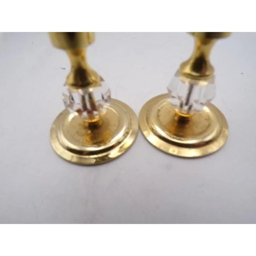 Vintage Gold‎ Tone Bud Vases with Crystal Accents Pair Hollywood Regency Decor